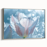 Vintage poster art of a close-up frost design in black and colorful hues on an extra large framed canvas.