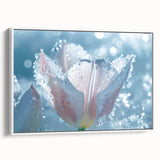 Framed canvas featuring a close-up of frost patterns in grayscale, ideal for bedroom wall art.