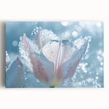 Close-up of frost patterns in black and white on a large stretched canvas, ideal for kitchen wall art.