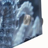 Close-up of frost patterns in muted gray tones on acrylic glass.