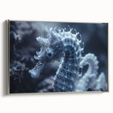 Vintage poster art of a frost design in muted gray and blue tones, framed canvas, suitable for living room decor.