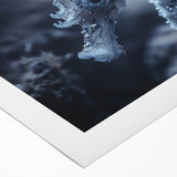 Art deco poster featuring a close-up of frost patterns on ice in muted blue and white tones.