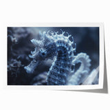 Close-up of frost patterns on ice in muted blue and white tones, rolled print, ideal for dining room wall art.