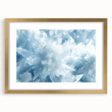 Textured art depicting abstract frost patterns in muted gray, framed in gold, suitable for bedroom decor.