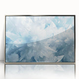 Framed acrylic print featuring a close-up of frost patterns in muted silver and gray tones.