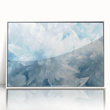 Framed acrylic print featuring a close-up of frost patterns in muted gray and white tones, suited for modern art wall decor.