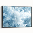 Framed canvas featuring a close-up of frost in black and white, suitable for bedroom wall decor.