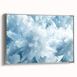 Vintage poster art of a frost pattern in black and silver tones on a framed canvas.