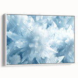 Framed canvas featuring a close-up of frost patterns in grayscale, ideal for bedroom wall art.
