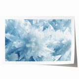 Close-up of frost pattern on ice in muted blue tones, extra large rolled print, ideal for dining room wall art.