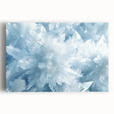 Close-up image of frost patterns in black and white on a stretched canvas, ideal for kitchen wall art.