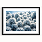 Abstract art print featuring textured frost patterns in vibrant colors on a large black-framed canvas.