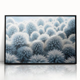 Framed acrylic print of large abstract wall art depicting frost patterns in black and white, ideal for modern art wall decor.
