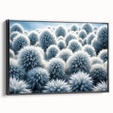 Black and white framed canvas featuring a close-up of frost patterns, ideal for bedroom wall decor.