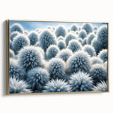 Framed canvas landscape art painting displaying a frost design in muted gray and gold tones.