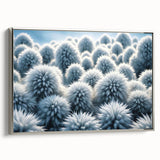 Vintage poster art featuring a frost design in gray and white tones on a framed canvas, ideal for living room decor.