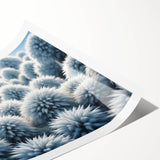 Extra large wall art featuring close-up line art of flowers with frost design in muted colors on rolled print.