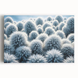Black and white close-up image of frost patterns on canvas, suitable for kitchen wall art.