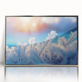 Art deco poster featuring close-up of frost patterns in silver tones on acrylic, ideal for modern nursery wall decor.