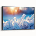 Black and white framed canvas featuring a close-up of frost patterns, ideal for bedroom wall art with a vintage feel.