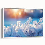 Framed canvas featuring a close-up of frost patterns in grayscale, ideal for bedroom wall art.