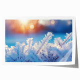 Close-up image of frost patterns on ice in muted blue and white, extra large rolled print.