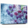 Acrylic print of a large abstract design featuring frost patterns in blue and white tones.