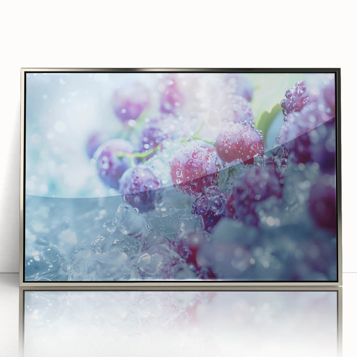 Close-up of frost design in silver frame, acrylic print, ideal for modern art wall decor in nurseries.