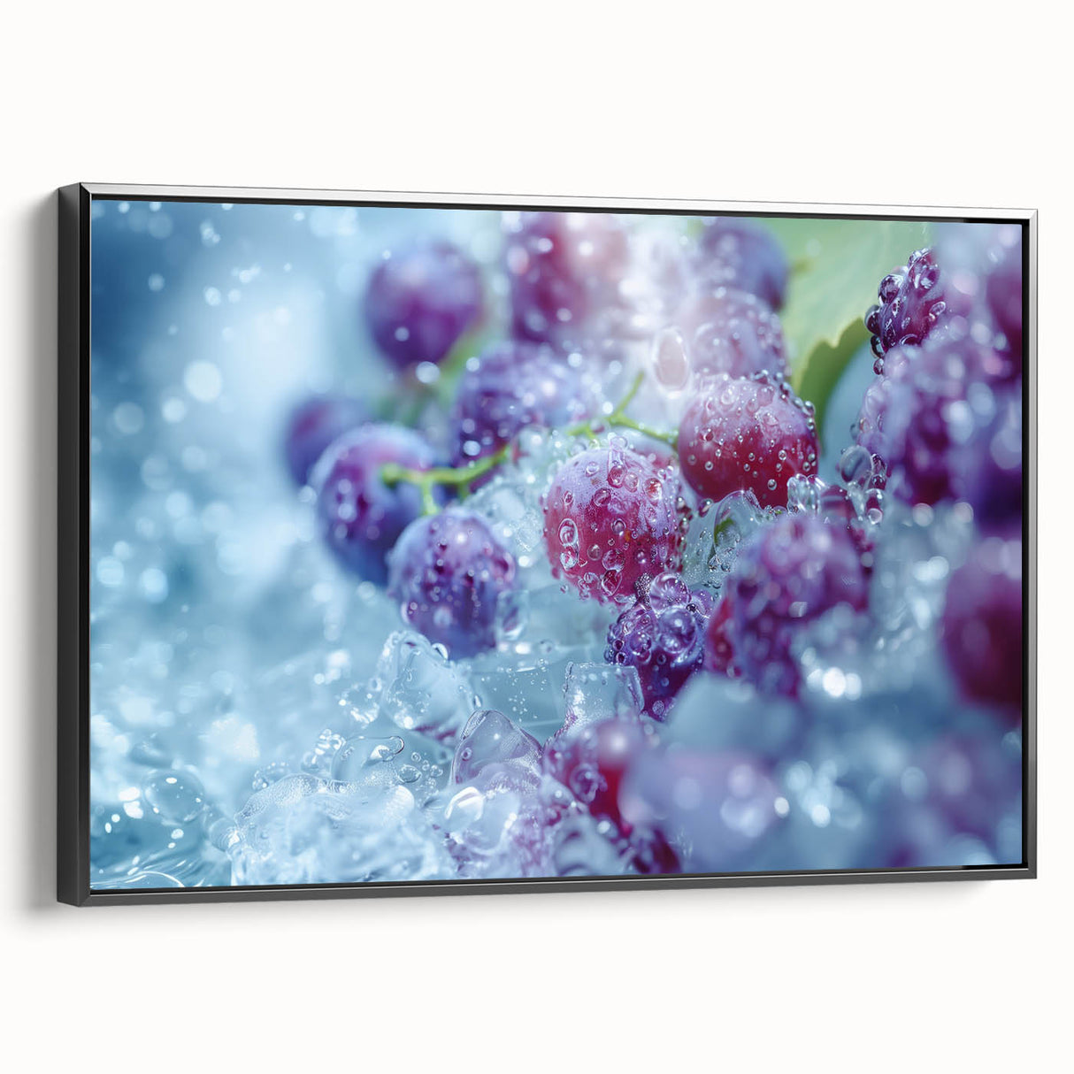 Black and white framed canvas featuring a close-up of frost patterns, ideal for bedroom wall decor.