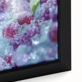 Close-up of textured black wall art featuring a frost-like design on framed canvas, ideal for a modern living room.
