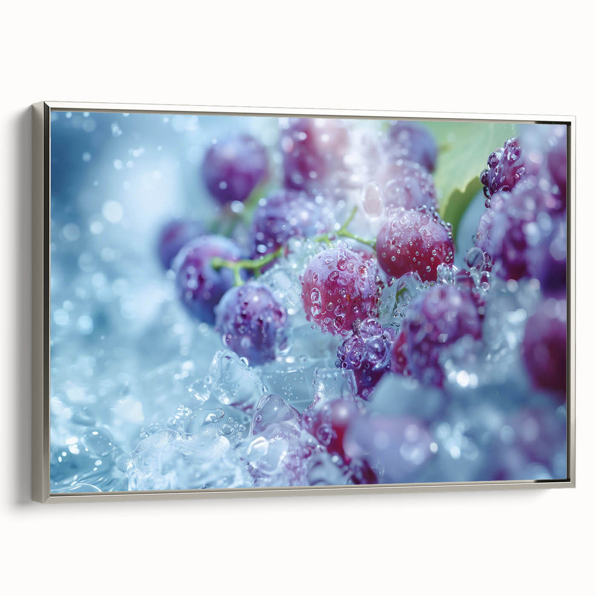 Framed canvas of a vintage poster art depicting frost patterns in silver and black, suitable for large living room walls.