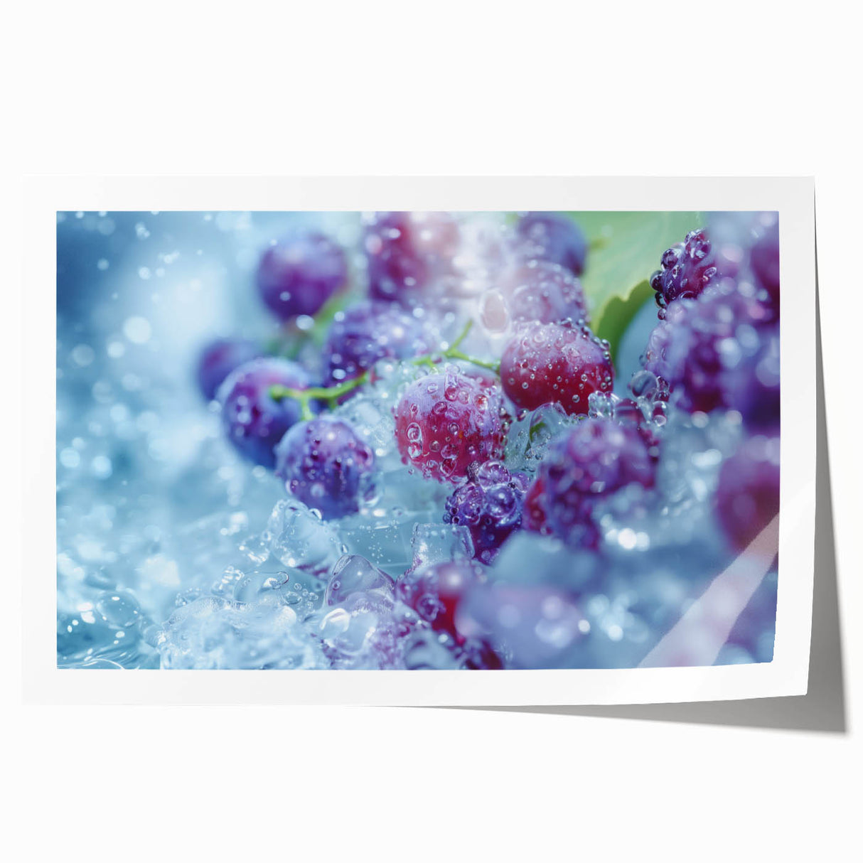Close-up of frost patterns on ice in muted blue and white tones, large rolled print.