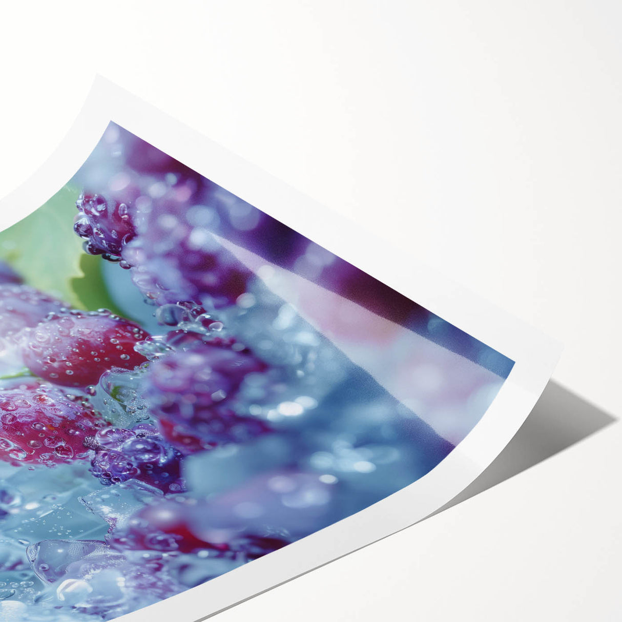 Extra large wall art featuring a close-up of frost patterns on ice, in muted blue and white tones.