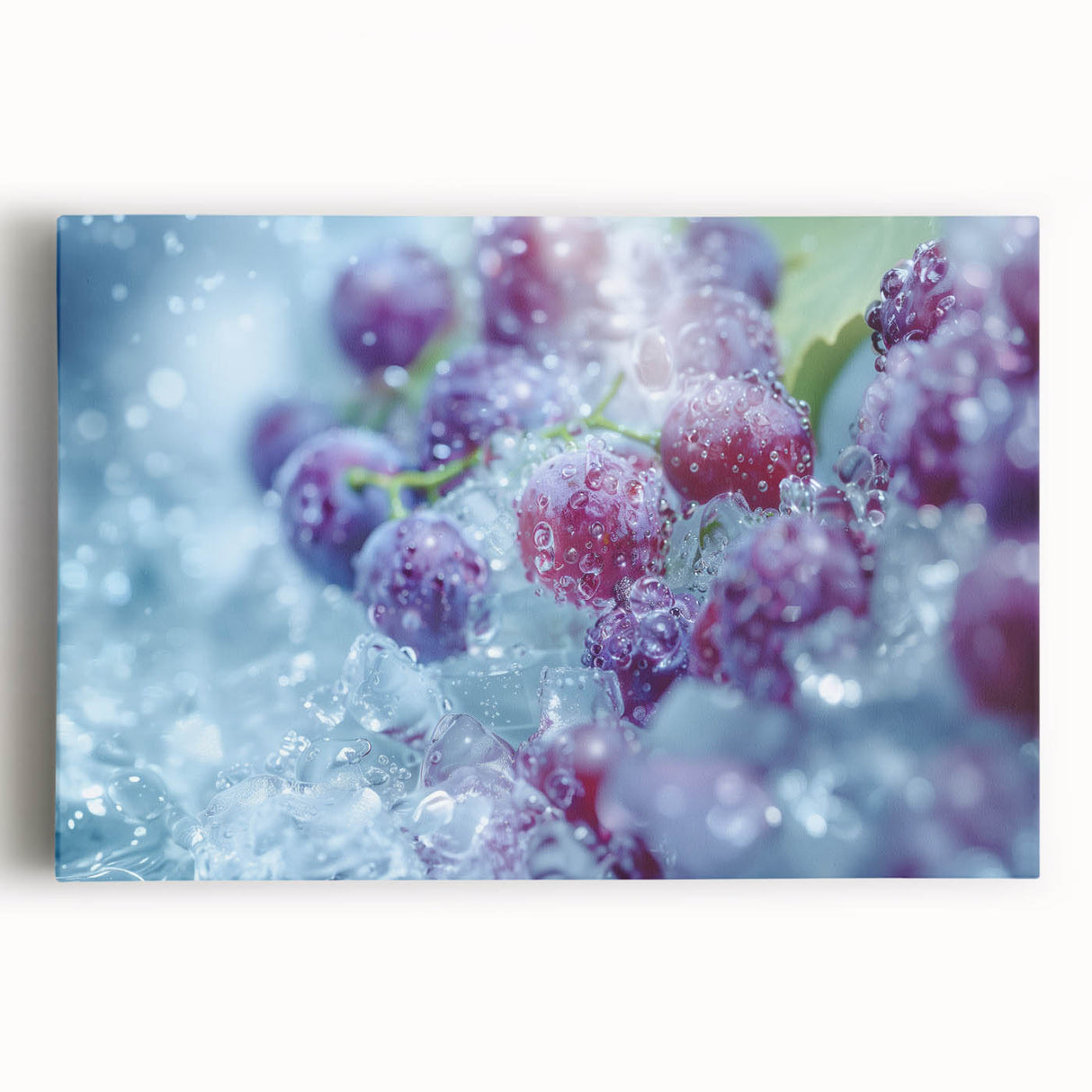 Close-up of frost patterns in black and white on stretched canvas, ideal for kitchen wall art.