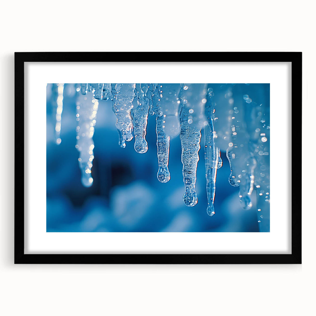 Extra large abstract art print on canvas featuring vibrant, textured frost patterns, ideal for living room decor.