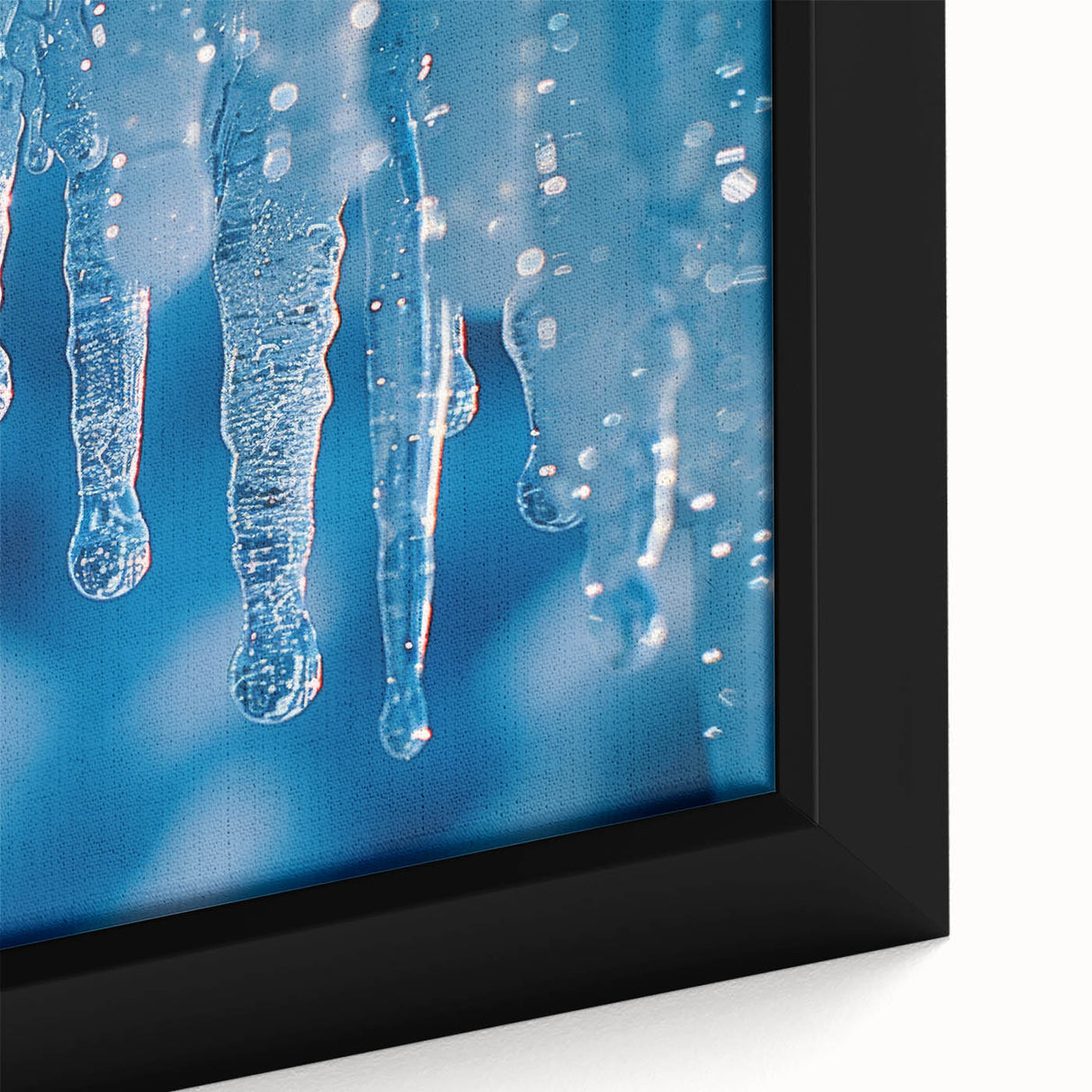 Close-up of textured black wall art with colorful frost patterns on a framed canvas, suitable for living room decor.