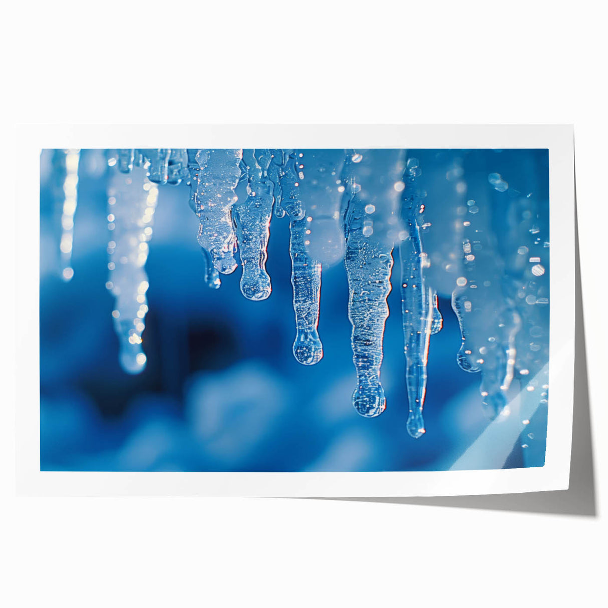 Close-up of frost pattern in soft gray and white tones on a rolled print, suitable as art wall dining room decor.