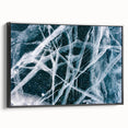 Black and white framed canvas featuring a close-up of frost patterns, ideal for bedroom wall decor.