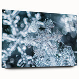 Close-up of frost patterns in muted blue and white on acrylic glass, suited for modern bedroom or dining room decor.