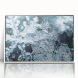 Framed acrylic print of a close-up frost design in muted white and gray, ideal for modern nursery wall art.