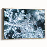 Framed canvas of a close-up ice frost design in muted gray and gold tones, ideal for adding a serene touch to office spaces.
