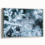 Vintage poster art featuring a close-up of frost patterns in black and colorful hues on extra large framed canvas.