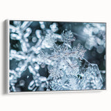 Framed canvas depicting a frost pattern in muted gray tones, suitable as wall art for bedroom ambiance.