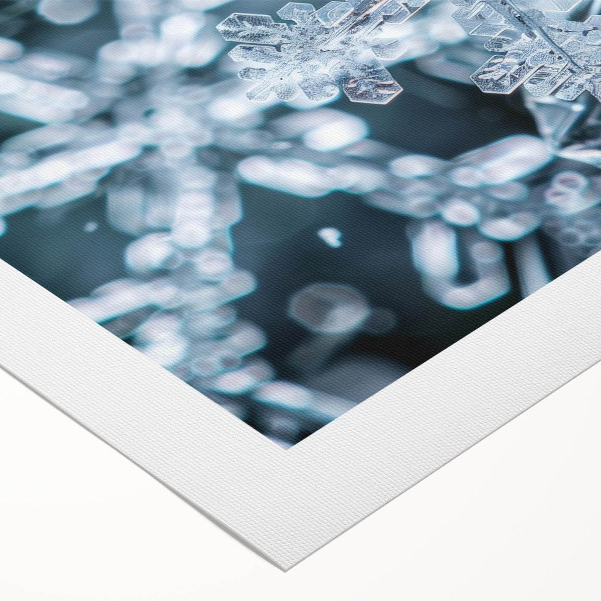 Art deco poster depicting a frost pattern in muted blue and white tones on rolled canvas.