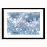 Abstract art print featuring textured frost patterns in vibrant blues and whites on a large canvas.