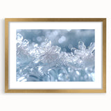 Extra large abstract art print featuring a textured frost design in muted gray tones, framed in gold.