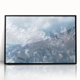 Large abstract wall art featuring a frost design in muted gray tones on a framed acrylic, ideal for modern living room decor.
