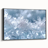 Black and white framed canvas featuring a close-up of frost patterns, ideal for bedroom wall decor.