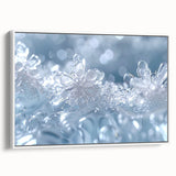 Framed canvas featuring a close-up of frost patterns in black and white, ideal for bedroom wall art.