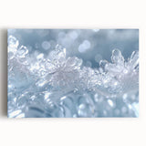 Close-up image of frost patterns in black and white on a stretched canvas, ideal for kitchen wall art.